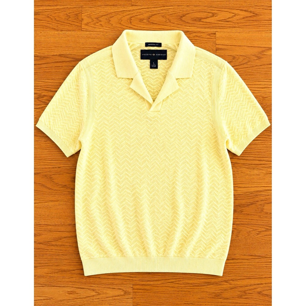 Joseph Abboud Yellow Chevron Knit Linen Cotton Collared Sweater Polo Men's L